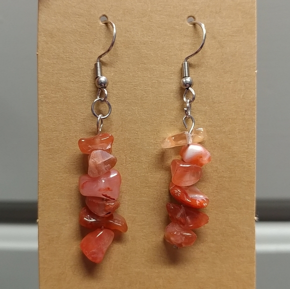 Rhodonite Earrings Natural Gemstone Chip Beaded Surgical Stainless-Steel Hooks - Picture 6 of 13